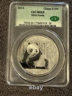 CAC 2015 Chine Panda 1 oz pièce en argent fin 999 certifiée CAC MS69 avec patine