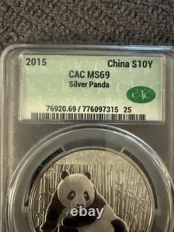 CAC 2015 Chine Panda 1 oz pièce en argent fin 999 certifiée CAC MS69 avec patine