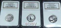 CHINE 2007 Ensemble complet de 25 pièces Panda en argent de 3 yuans 25e anniversaire NGC PF69 ULTRA CAMEO