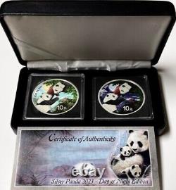 CHINE (2) Set de pièces Panda Jour/Nuit colorisées en argent de 10 yuans 2023 OGP/COA