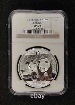 China Panda Silver Coin 10 Yuan 2010, Ngc Ms70