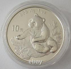 Chine 10 Yuan 1998 Panda Monnaie de Shenyang (Grande Date) 1 Oz Argent