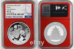 Chine 10 Yuan 2025 Panda Chinois Éditions Précoces Bleu NGC MS 70 Pièce en Argent
