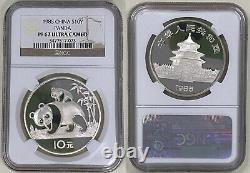 Chine 1985 10 Y Yuan 1 Oz Argent Preuve Pièce Panda NGC P PF 67 UC Ultra Cameo