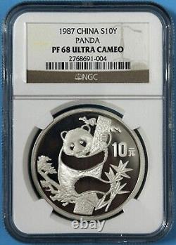 Chine 1987 10 Y Yuan 1 Once Oz Pièce en Argent Panda NGC PROOF PF 68 Ultra Cameo UC