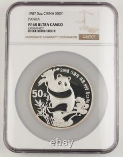 Chine 1987 50 Yuan 5 Oz Argent Panda 5ème Anniversaire Pièce Proof NGC PF68 UC