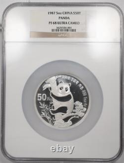 Chine 1987 50 Yuan Argent Panda Proof NGC PF68 ULTRA CAMEO BL0256 frais de port combinés