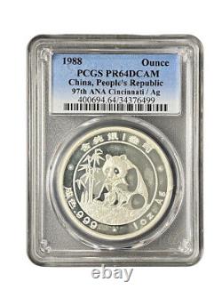 Chine 1988 Convention ANA Cincinnati Médaille Panda en Argent de 1 oz Preuve Argent PCGS PF64