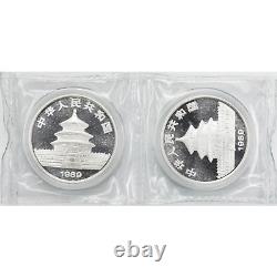 Chine 1989 10 Yuan Panda 1oz. 999 Pièce en argent fin scellée en deux.