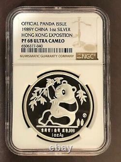 Chine 1989 Hong Kong Salon international de la monnaie Panda en argent NGC PF68UC C#6506377-040