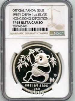 Chine 1989 Salon International de la Monnaie de Hong Kong Panda Argent NGC PF68 Ultra Cameo