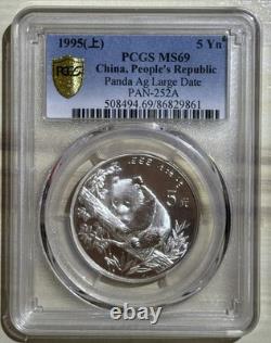 Chine 1995 5 Yuan Grande Date 1/2 Ounce Oz Argent Panda PAN-252A PCGS MS 69
