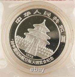 Chine 1997 1 Oz 999 Argent Plaqué Or Panda 10 Yuan Pièce Exposition Aéronautique de Pékin