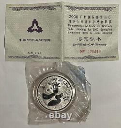 Chine 2000 Pièce Panda en argent 1 once Guangzhou Coin Expo, scellée par la menthe avec COA