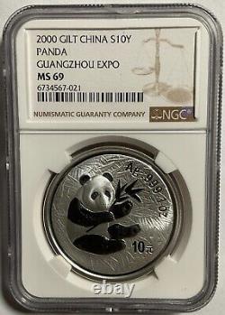 Chine 2000 Pièce d'argent Panda 1 oz Guangzhou Coin Expo, NGC MS69