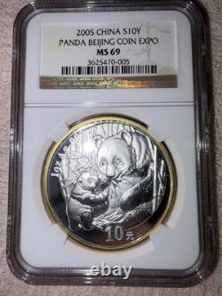 Chine 2005 pièce Panda en argent 1 oz 999 de 10 yuans NGC MS69