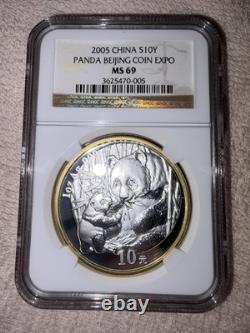 Chine 2005 pièce Panda en argent 1 oz 999 de 10 yuans NGC MS69