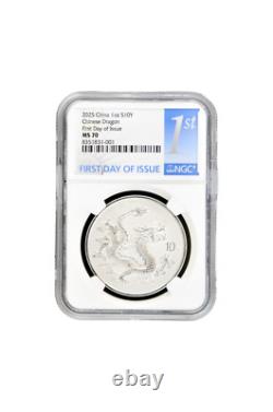 Chine 2025 Dragon 1 oz Argent MS-70 NGC (Premier Jour d'Émission, Dragon)