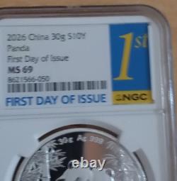 Chine - 2026 10 yuans 30 g once d’argent Panda NGC MS69 Premier Jour d’Émission