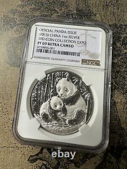 Collection de médailles en argent Panda de la 3ème exposition de pièces Panda NGC PF69 2015 1oz Mirrored