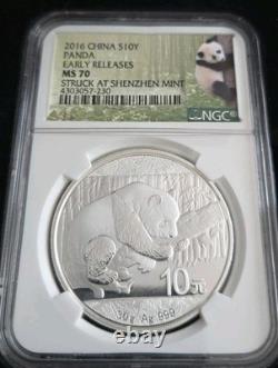 Dans le cas 2, 2016 PANDAS S10Y DE CHINE ÉMISSIONS PRÉMATURÉES FRAPPÉES À LA MONNAIE DE SHANGHAI MS70