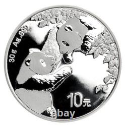 ENSEMBLE DE PIÈCES EN ARGENT DU 40e ANNIVERSAIRE DU PANDA CHINOIS 2 Oz + Barre de 30 g Chine 2023