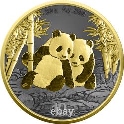 Édition 2026 Chine Panda 30 grammes argent anneau doré plaqué or et ruthénium