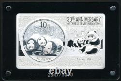 Ensemble 30ème anniversaire 2013 Panda de Chine 10 Yuan 1 Oz. Argent 999 avec OGP + COA