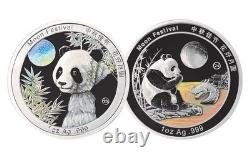 Ensemble de 10 pièces Panda Festival de la Lune en argent 1 oz 2025, designs 2015-2024, client international