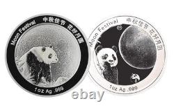 Ensemble de 10 pièces Panda Festival de la Lune en argent 1 oz 2025, designs 2015-2024, client international