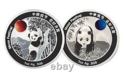Ensemble de 10 pièces Panda Festival de la Lune en argent 1 oz 2025, designs 2015-2024, client international