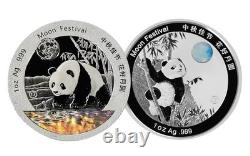 Ensemble de 10 pièces Panda Festival de la Lune en argent 1 oz 2025, designs 2015-2024, client international