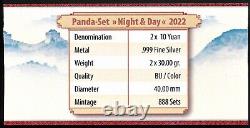 Ensemble de 2 pièces de panda chinois 2022 nuit et jour 30 grammes. 999 pièces d'argent avec boîte + COA