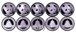 Ensemble de 5 pièces de 30g en argent Panda 10 Yuan Chine 2018 PCGS MS70 Grand support multi-pièces