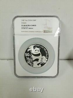 Ensemble de deux pièces en argent Panda de Chine 1987 preuve de qualité 1 oz & 5 oz 10 & 50 Yuan Coffret/COA #335