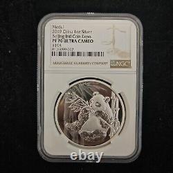 Exposition internationale de la monnaie de Pékin, Chine 2019, médaille en argent Panda de 1 oz NGC PF70 # 195