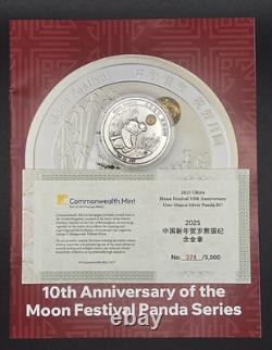 Festival de la Lune de Chine 2025 10e anniversaire Panda argent 1 oz BU RARE