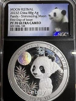 Festival lunaire de la lune d'argent de 88g Z CHINA 2023 PANDA-SHIMMERING MOON. NGC PF-70 FDI