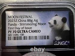 Festival lunaire de la lune d'argent de 88g Z CHINA 2023 PANDA-SHIMMERING MOON. NGC PF-70 FDI