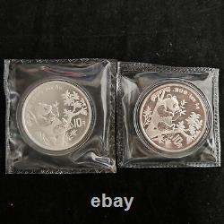 Grand & Petit Brindille 2 PCS 1995 Chine 10 Yuan 1 oz Panda Pièce d'Argent
