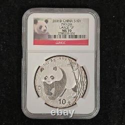 Grande D 2001 Chine 10 Yuan 1oz Pièce en Argent Panda NGC MS70