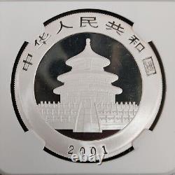 Grande D 2001 Chine 10 Yuan 1oz Pièce en Argent Panda NGC MS70