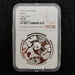 Grande Date 1992 Chine 10 Yuan 1 oz Pièce en Argent Panda NGC MS69