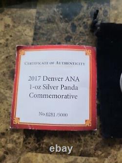 Médaille 2017 Panda d'argent de Chine à la Foire Mondiale de l'ANA à Denver, 1 oz. d'argent fin 999