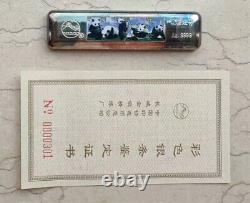Médaille / Barre en argent coloré 100g Panda de Chine 2001 / Pandas avec bambou