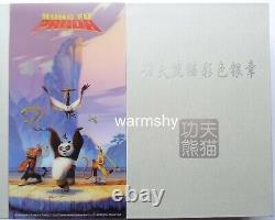 Médaille d'argent chinoise colorisée Kungfu Panda de Shanghai en Chine 180g COA