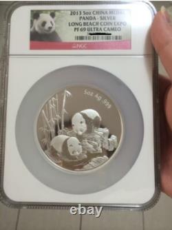 Médaille de pièce en argent panda 5 oz NGC PF69 Long Beach Chine 2013