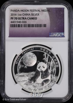 Médaille du Festival de la Lune en Argent Panda de Chine 2016 1 oz NGC PF 70 Ultra Cameo