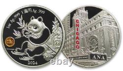 Médaille du Premier Jour Panda 1 oz Argent NGC PF 70 UCAM Foire Mondiale ANA Chine 2024