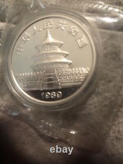 Monnaie Panda Chinoise 1 oz de 1989. Argent .999 Chine Non Circulé Lingot Scellé 31,1g